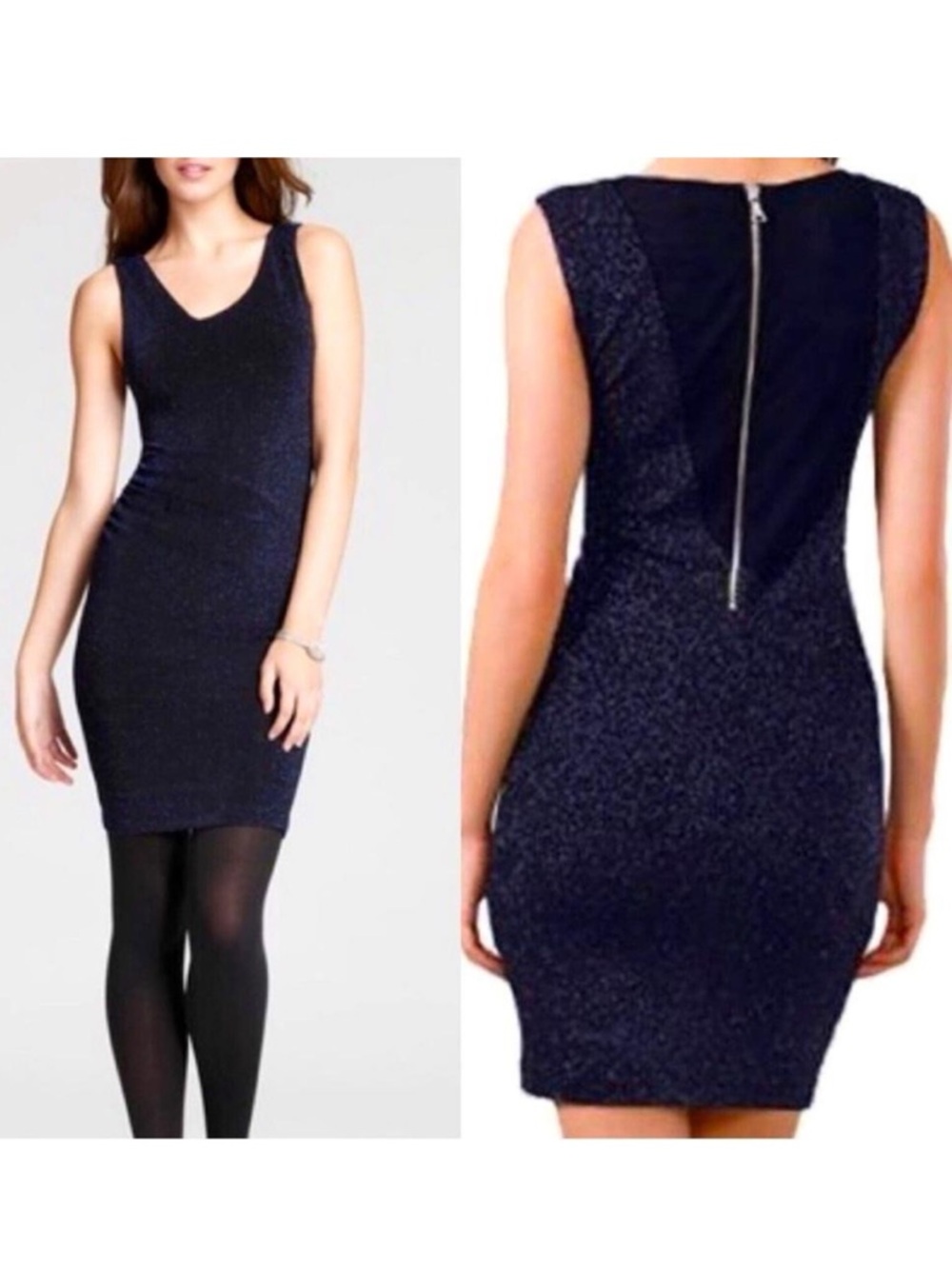 Alice + Olivia Navy Blue Annabelle Sparkly Bodycon Ruched Sleeveless MiniDress 6